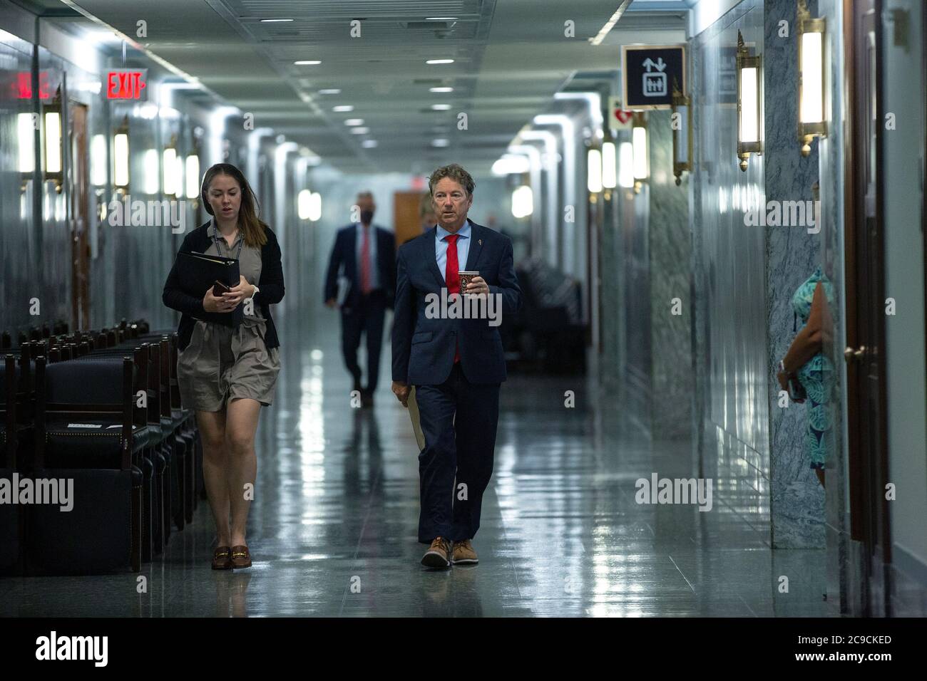 Washington, United States Of America. 30th July, 2020. United States Senator Rand Paul (Republican of Kentucky), right, arrives to the U.S. Senate Committee on Foreign Relations hearing, where United States Secretary of State Mike Pompeo will testify on Capitol Hill in Washington, DC, U.S. on Thursday, July 30, 2020. Credit: Stefani Reynolds/CNP | usage worldwide Credit: dpa/Alamy Live News Stock Photo