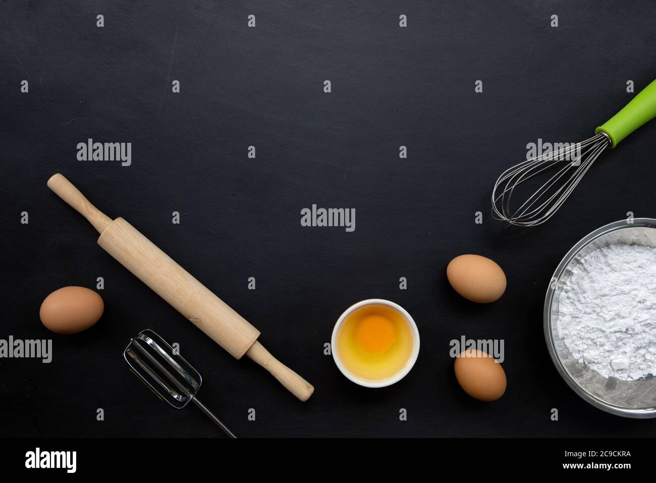 baking cooking Ingredients on black background. top view Stock Photo