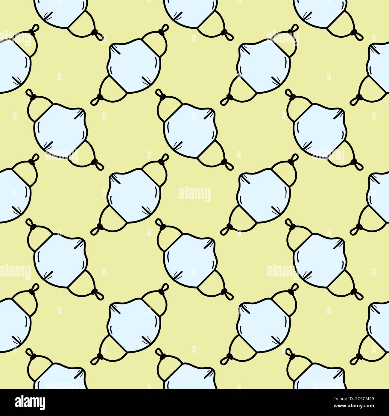 Light blue mask ,seamless pattern on green background. Stock Vector
