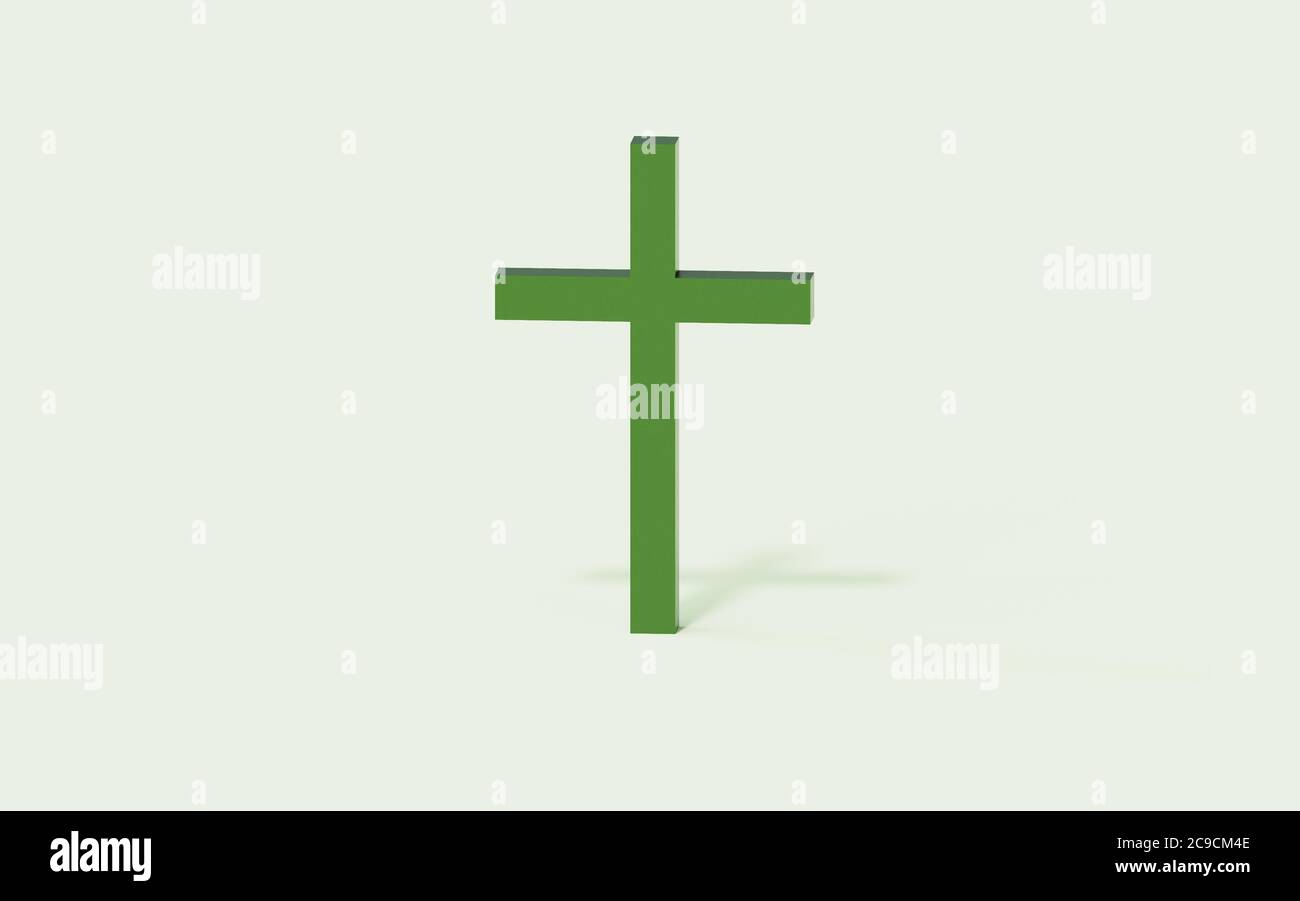 Christian cross frontal view, 3D illustration on light background with realistic shadow Stock Photo
