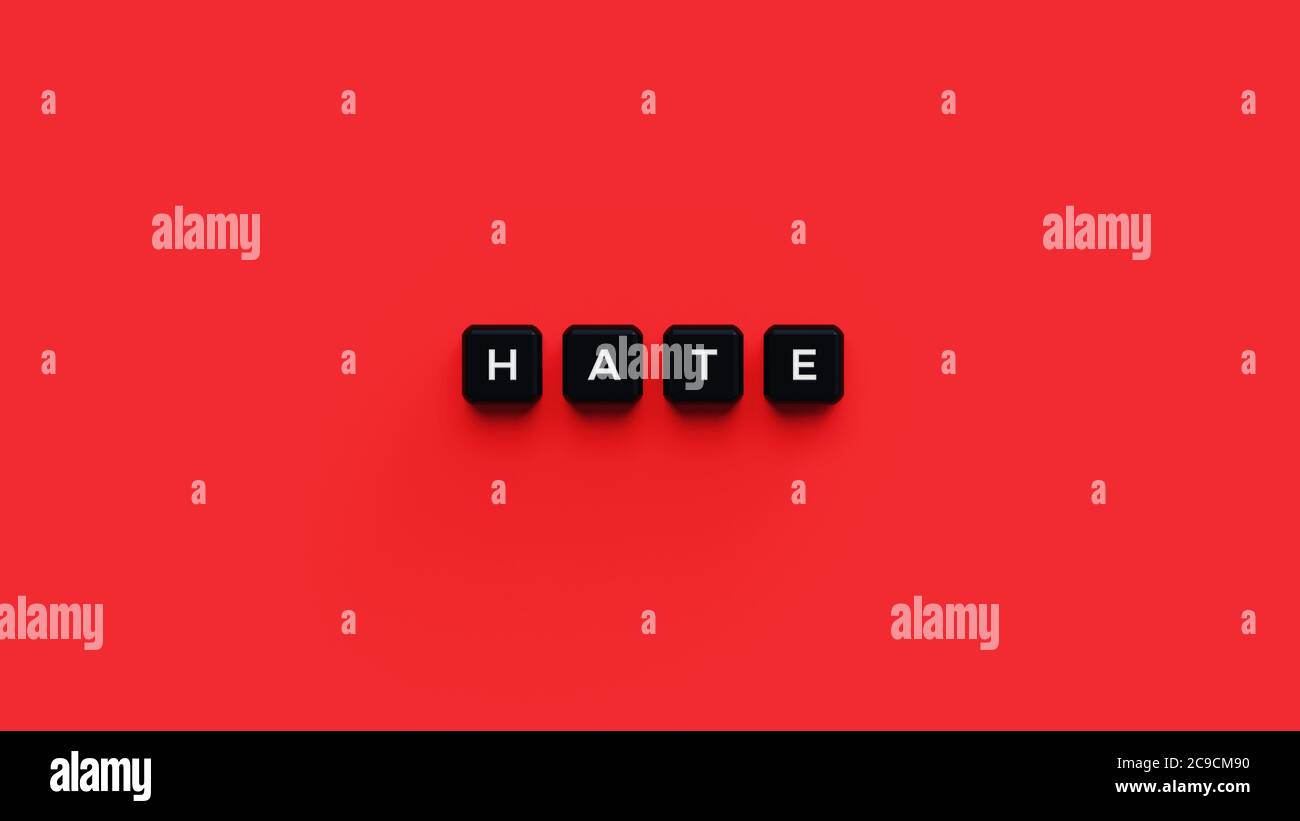 Hate illustration concept words on cubes, 3D rendering Stock Photo
