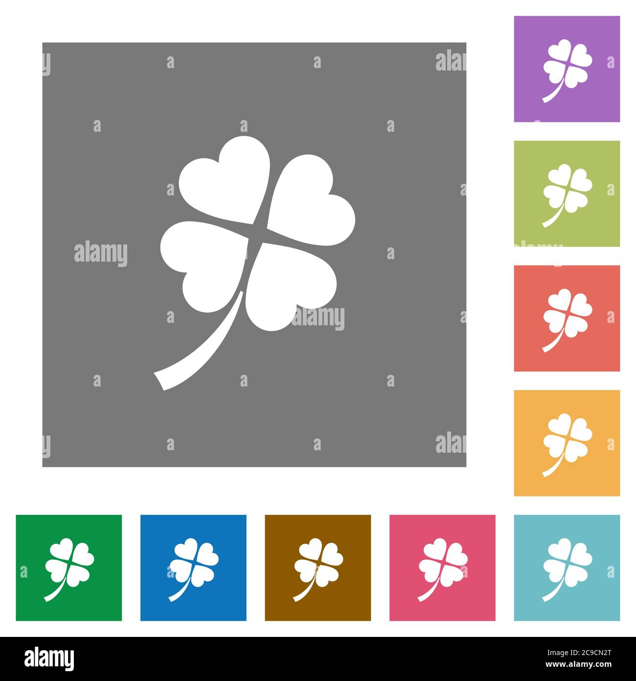 Four leaf clover flat icons on simple color square backgrounds Stock Vector