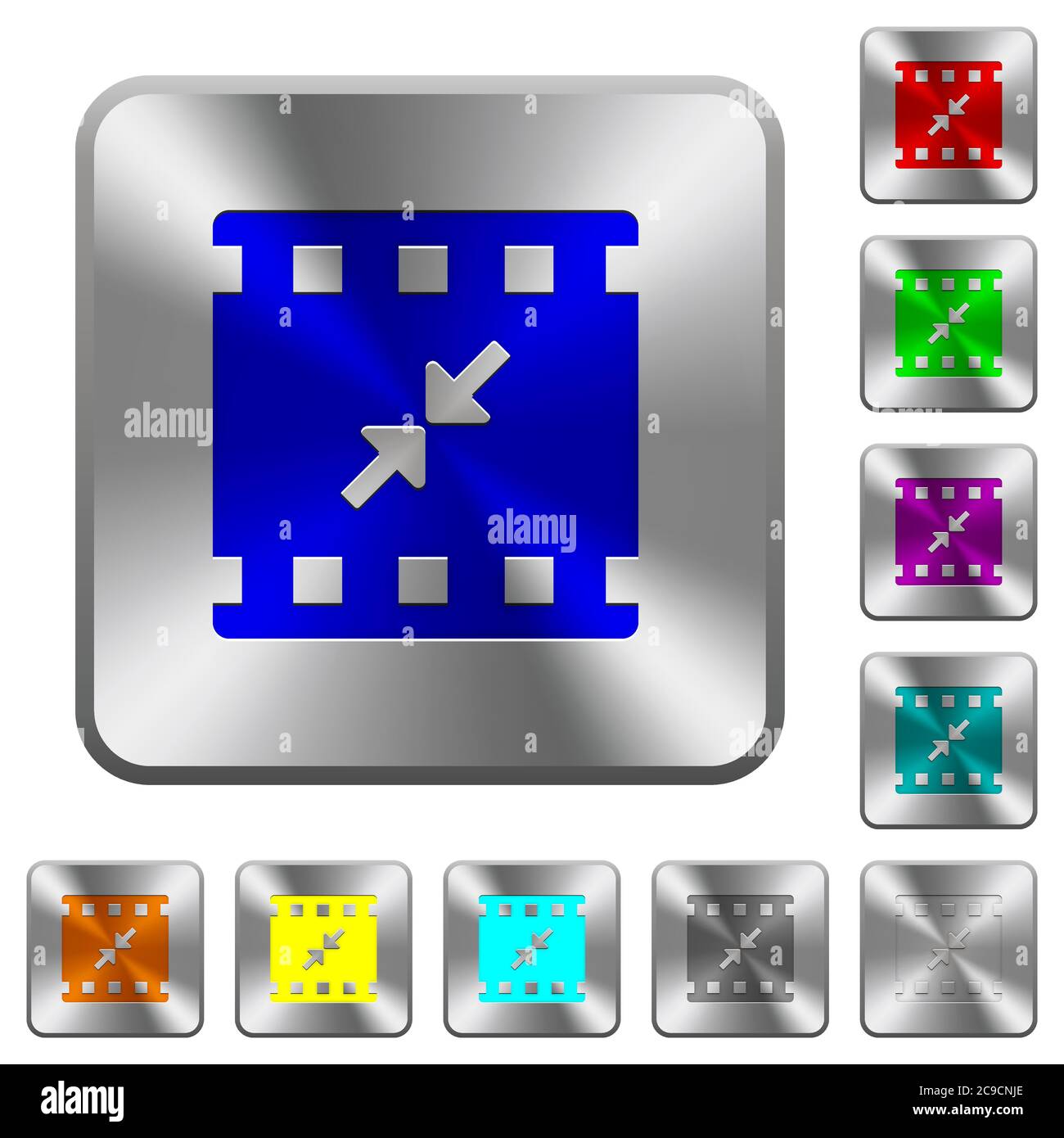 Movie resize small engraved icons on rounded square glossy steel ...