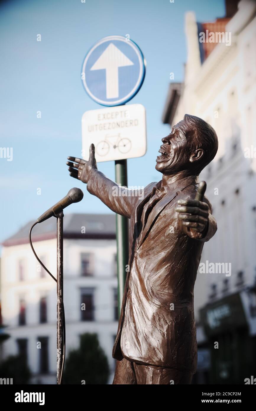 Brussels, Belgium statue of Jacques Brel famous Belgian singer, writer and actor at the Place