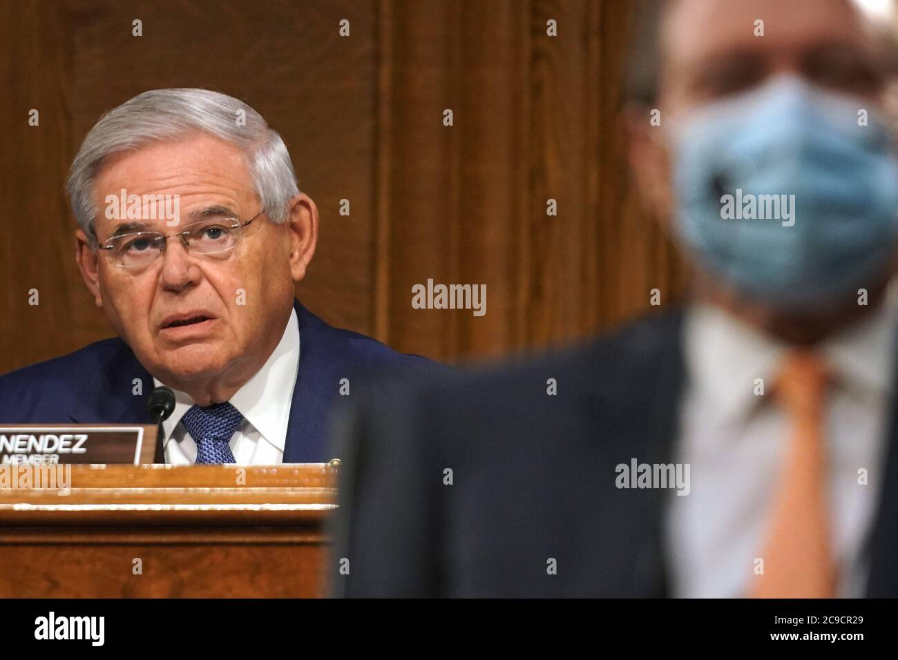 Washington, United States. 30th July, 2020. Sen. Robert Menendez, D-N.J., participates in Senate Foreign Relations committee hearing with Secretary of State Michael Pompeo as he testify on the State Department's 2021 budget, on Capitol Hill in Washington, DC on July 30, 2020. Photo by Greg Nash/UPI Credit: UPI/Alamy Live News Stock Photo
