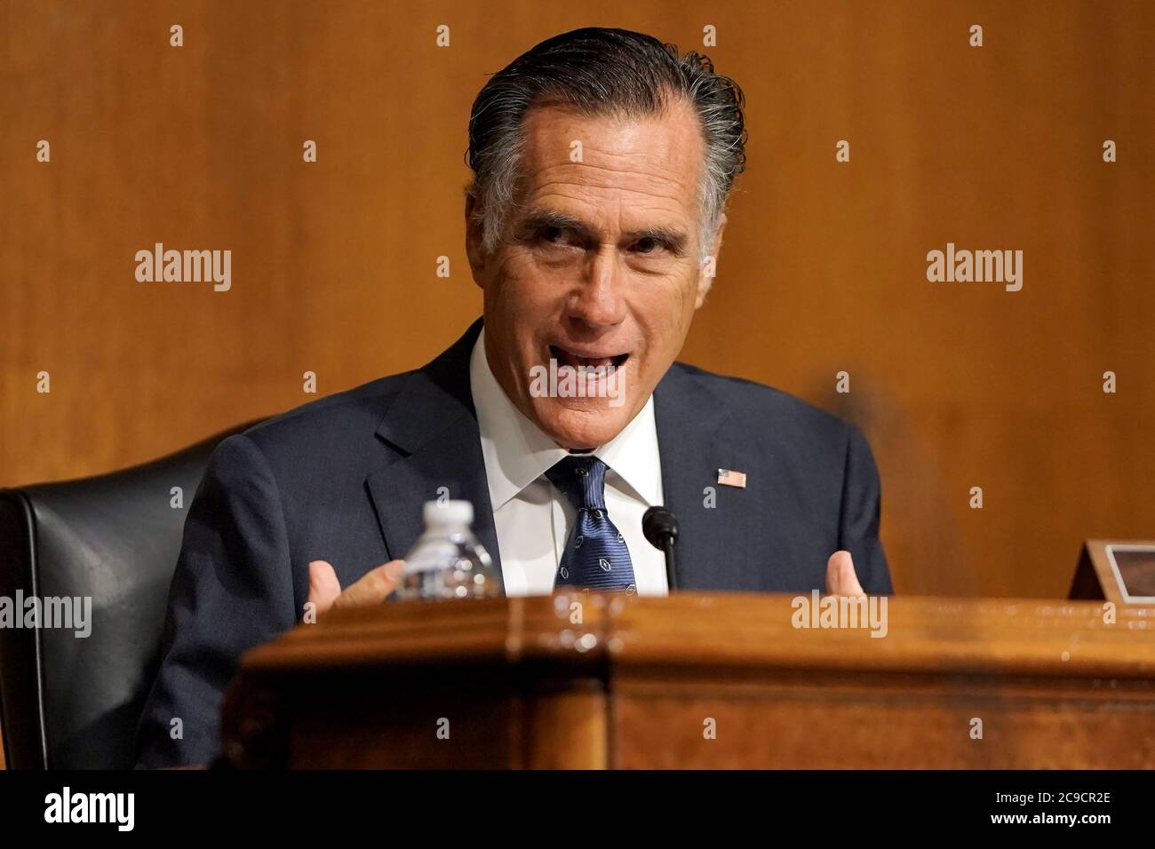 Washington, United States. 30th July, 2020. Sen. Mitt Romney, R-Utah, participates in Senate Foreign Relations committee hearing with Secretary of State Michael Pompeo as he testify on the State Department's 2021 budget, on Capitol Hill in Washington, DC on July 30, 2020. Photo by Greg Nash/UPI Credit: UPI/Alamy Live News Stock Photo
