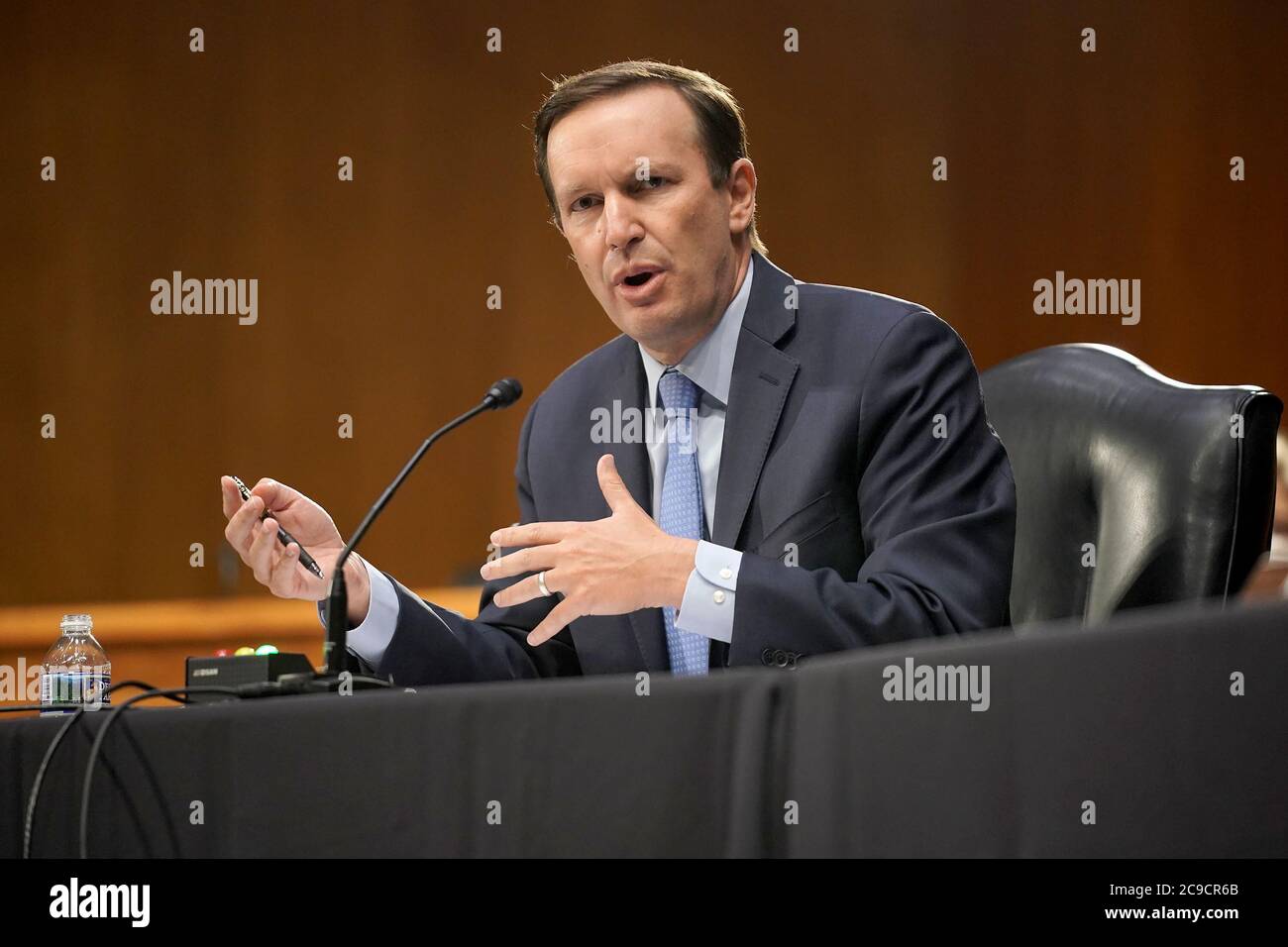 Washington, United States. 30th July, 2020. Sen. Chris Murphy, D-Conn., participates in Senate Foreign Relations committee hearing with Secretary of State Michael Pompeo as he testify on the State Department's 2021 budget, on Capitol Hill in Washington, DC on July 30, 2020. Photo by Greg Nash/UPI Credit: UPI/Alamy Live News Stock Photo