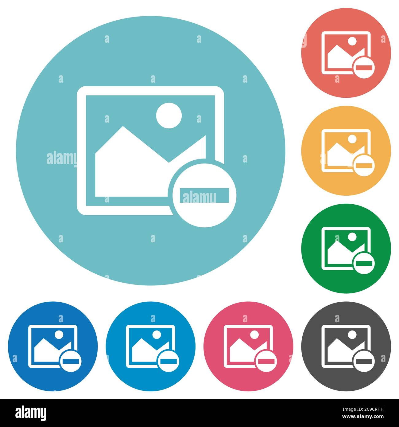 Remove image flat white icons on round color backgrounds Stock Vector