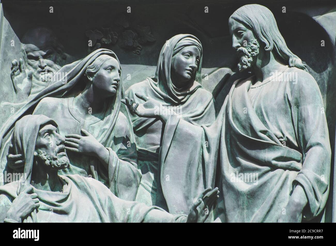 The Last Supper, Jesus the statue of a fresco painting on a stone Stock Photo