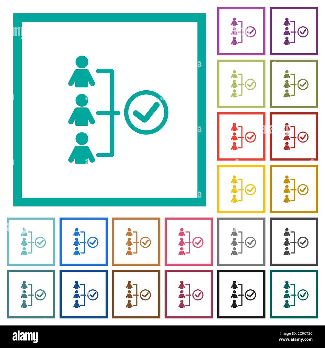 Successful teamwork flat color icons with quadrant frames on white background Stock Vector