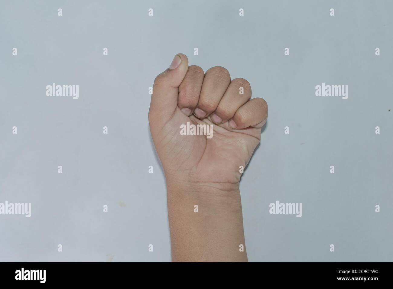 Sing Of Punch. Emoji Style Hands Picture on White Background Stock