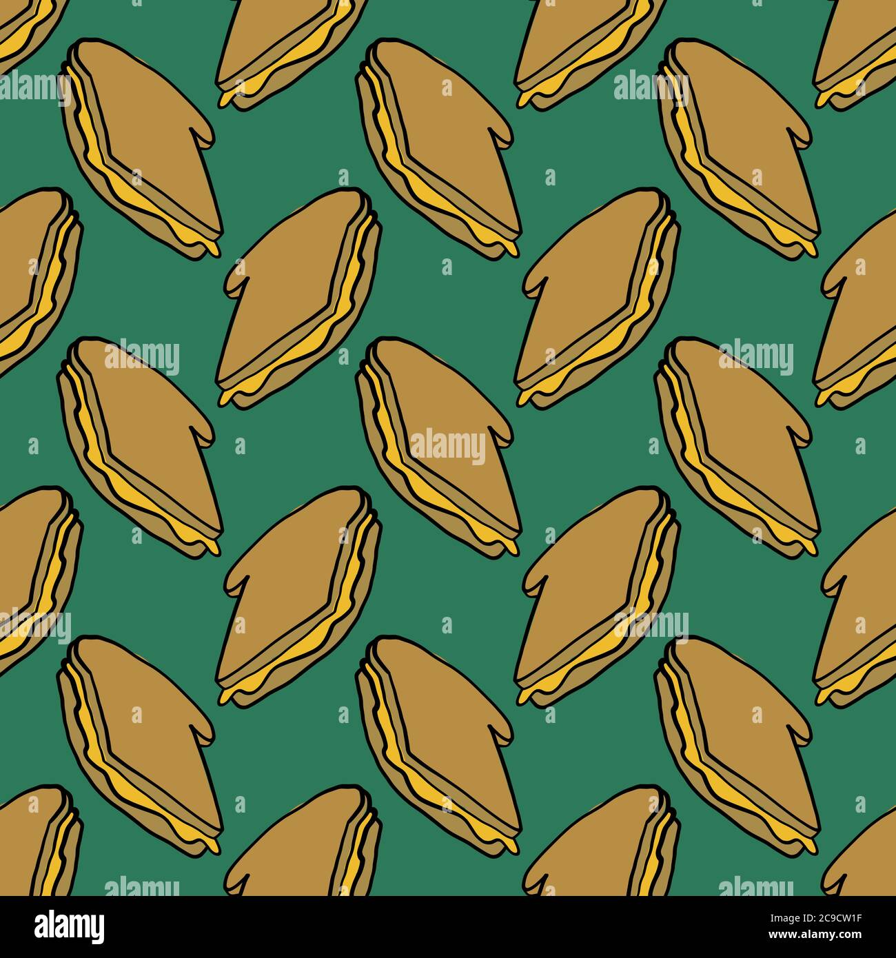 Cheese sandwich ,seamless pattern on green background. Stock Vector
