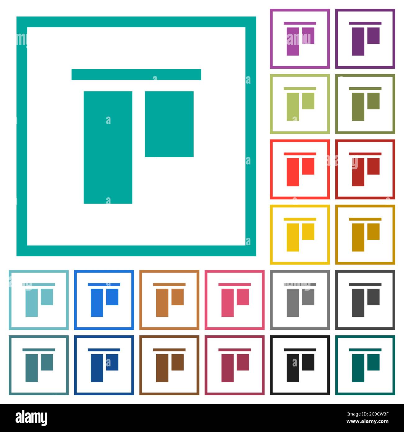 Align to top flat color icons with quadrant frames on white background ...