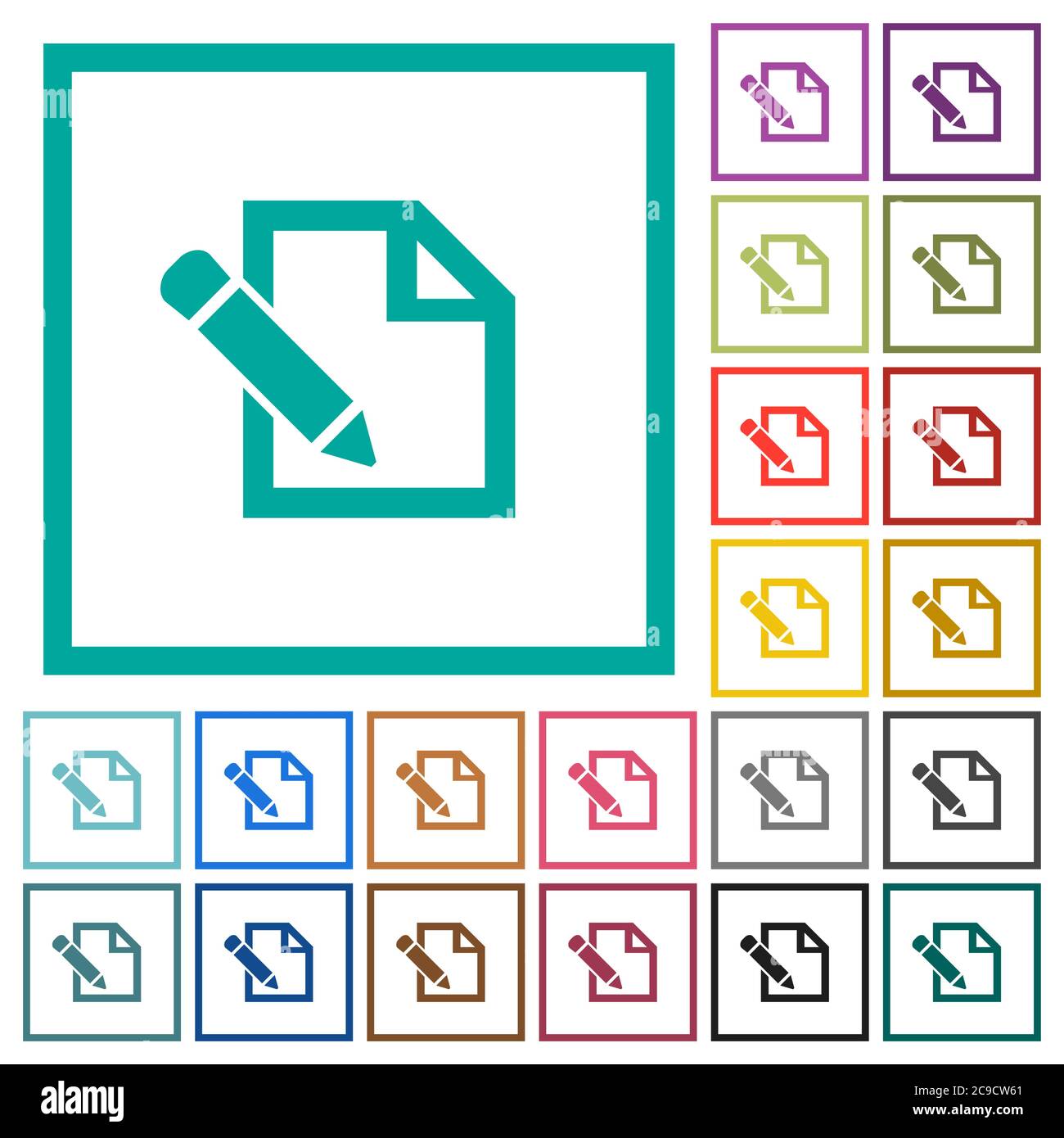 Edit with pencil flat color icons with quadrant frames on white ...