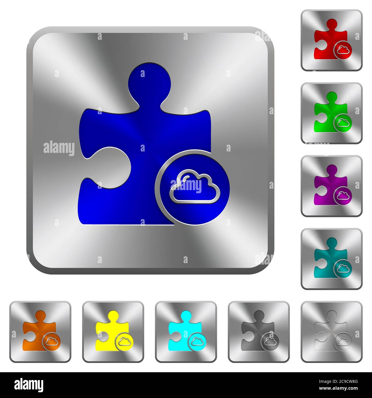 Cloud plugin engraved icons on rounded square glossy steel buttons Stock Vector