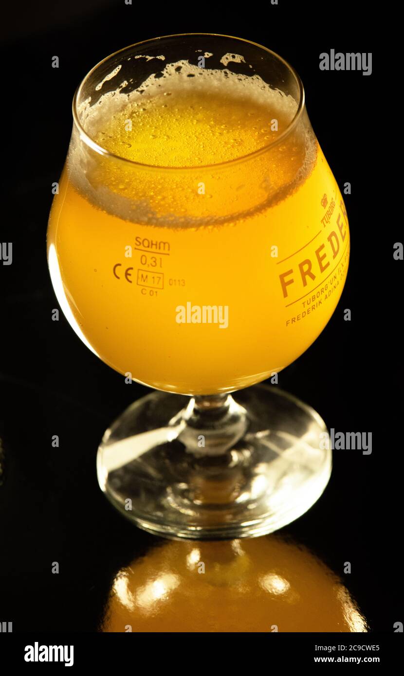 Ankara, Turkey May 11, 2020 A glass of Frederik IPA, one of the most popular IPAs in the