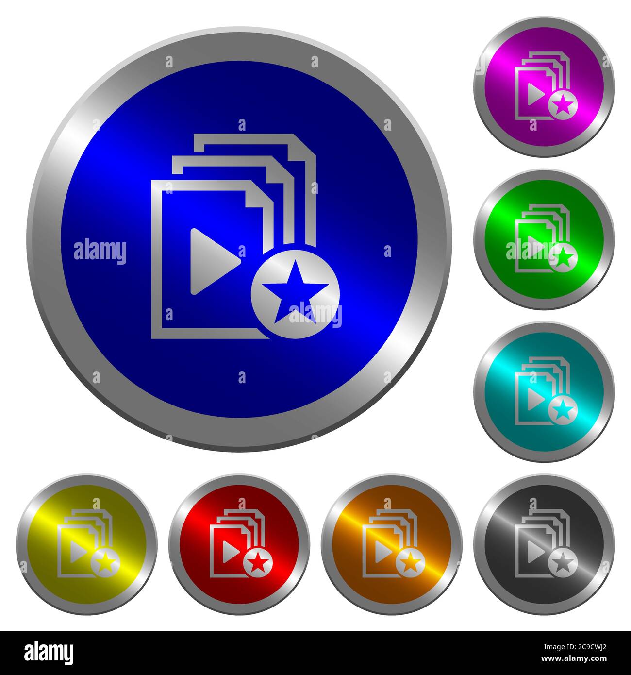 Rank playlist icons on round luminous coin-like color steel buttons ...