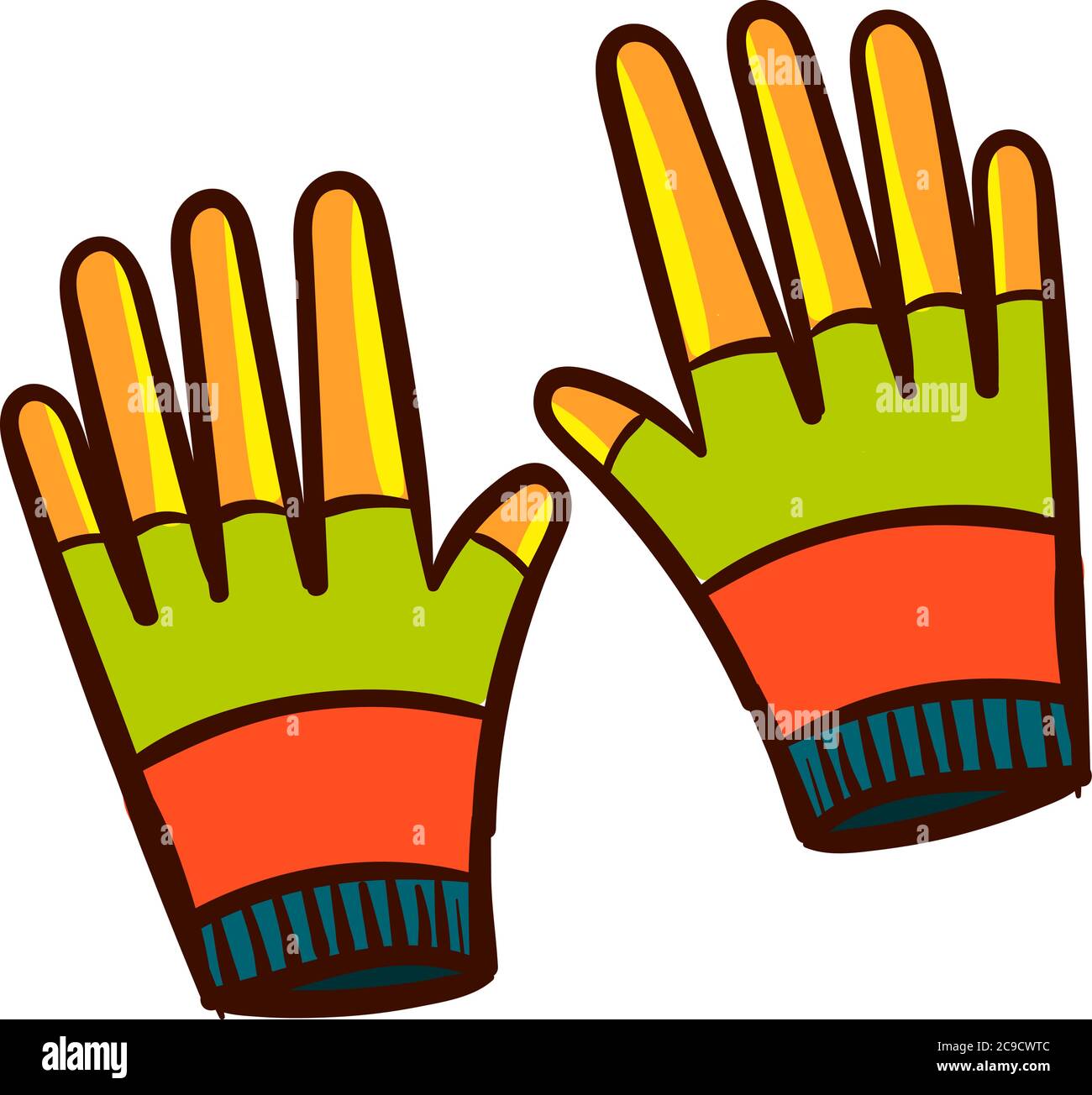 Colorful gloves, illustration, vector on white background Stock Vector