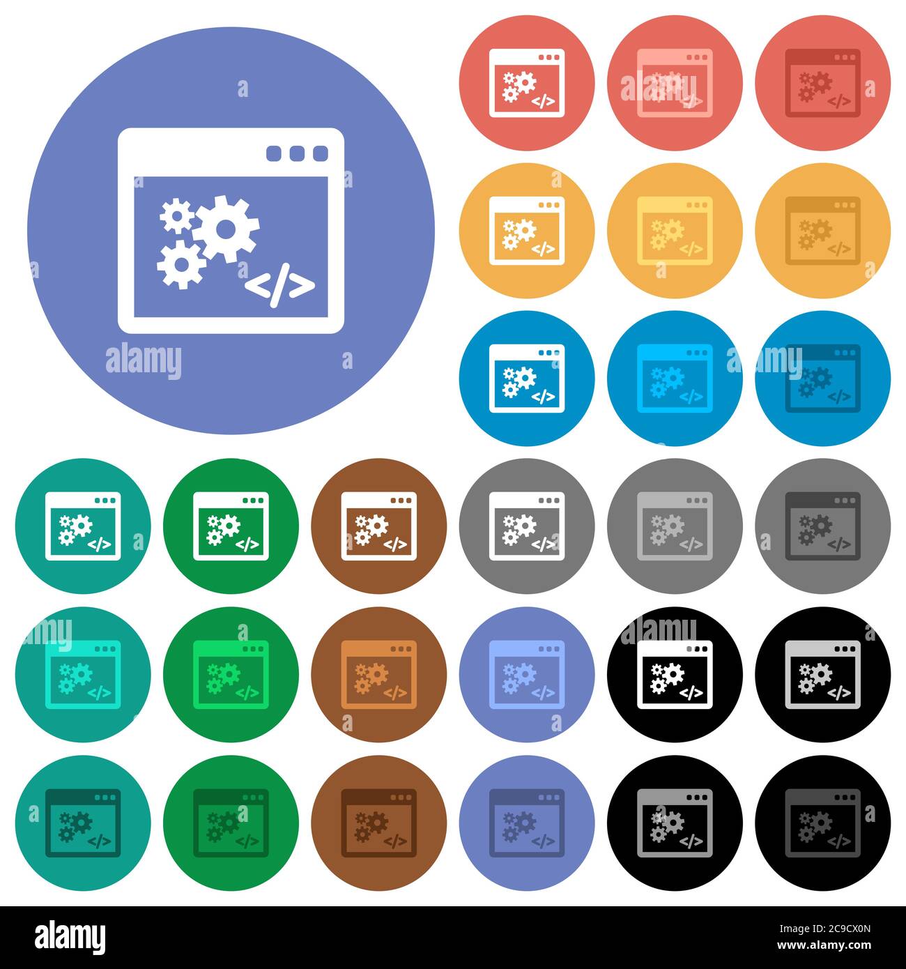 Application programming interface multi colored flat icons on round backgrounds. Included white, light and dark icon variations for hover and active s Stock Vector