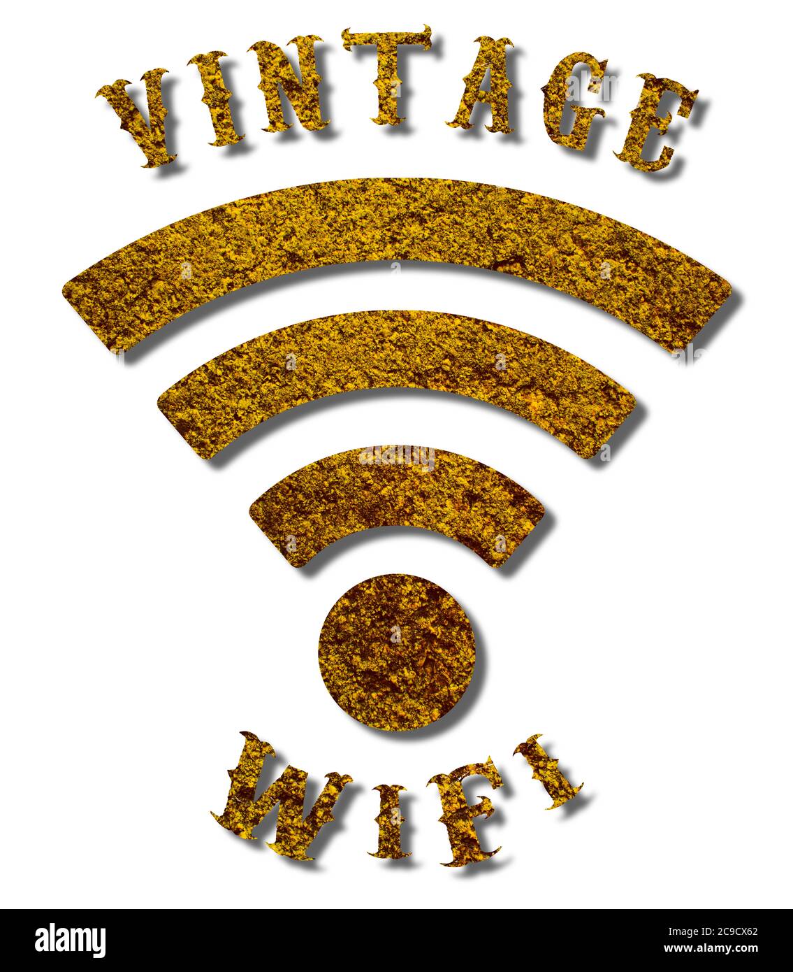 Vintage WiFi logo with a grungy texture and a sepia colour on an isolated white background with a clipping path Stock Photo