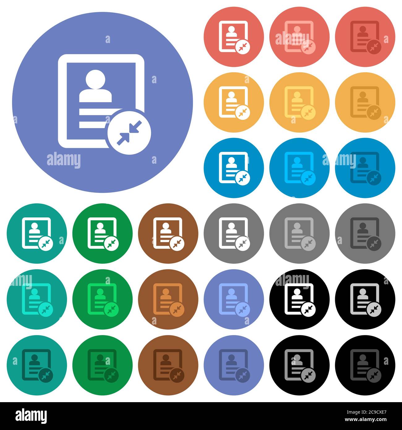 Reduce contact multi colored flat icons on round backgrounds. Included ...