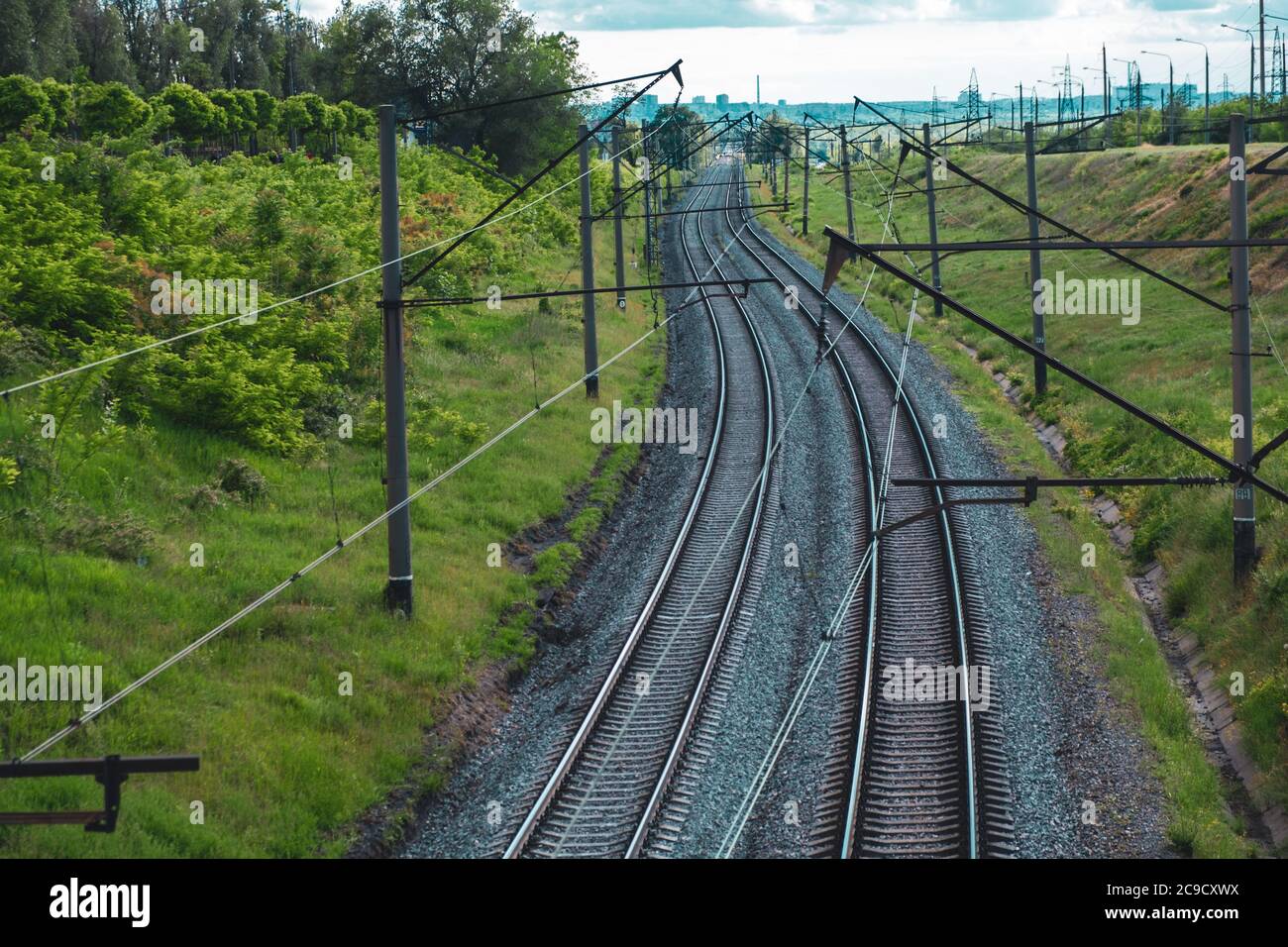 railroad tracks. two railway tracks. railroad tracks.  Stock Photo
