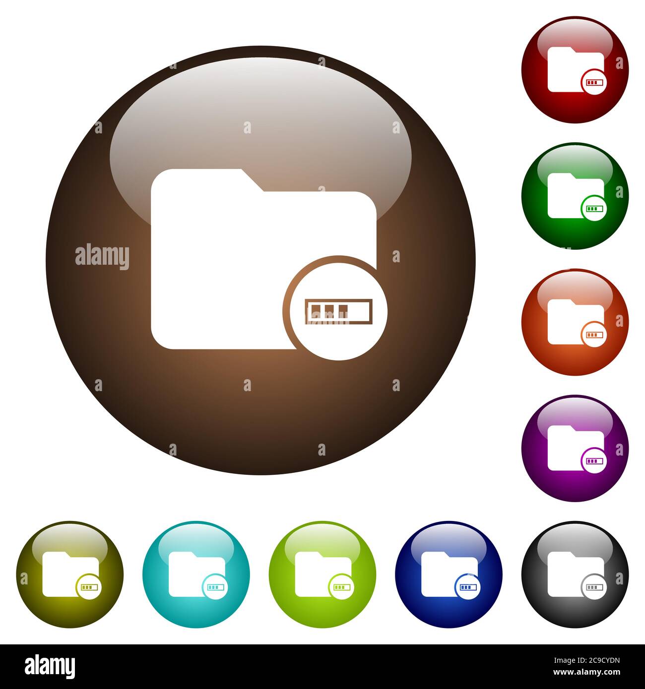 Directory processing white icons on round color glass buttons Stock Vector