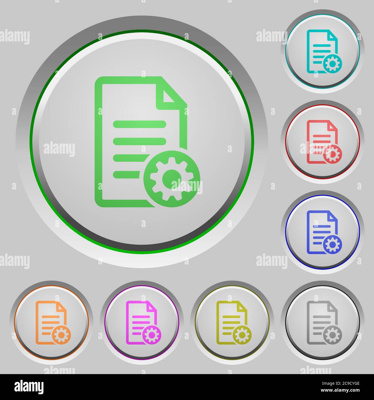 Document settings color icons on sunk push buttons Stock Vector