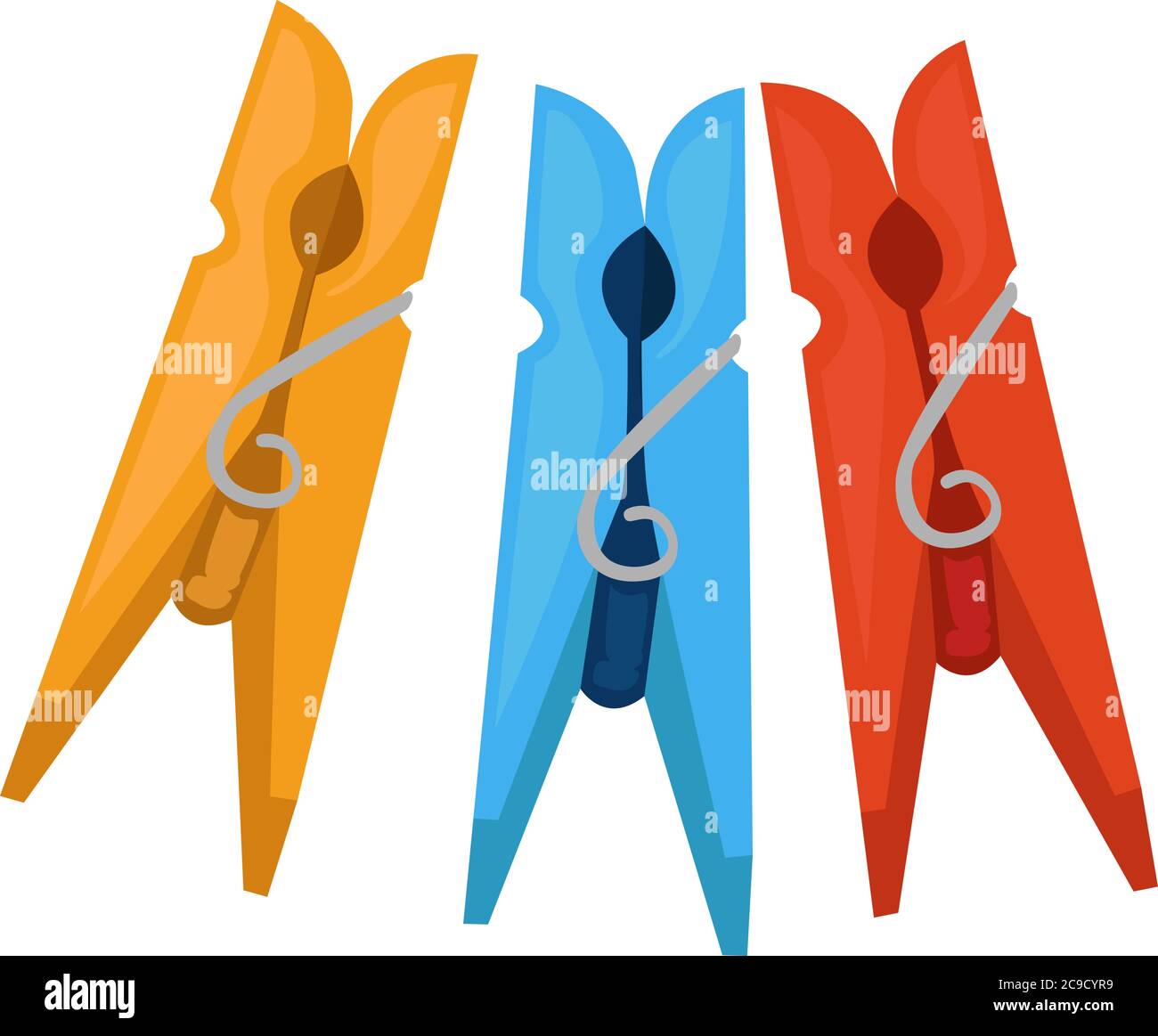 Clothespins, illustration, vector on white background Stock Vector