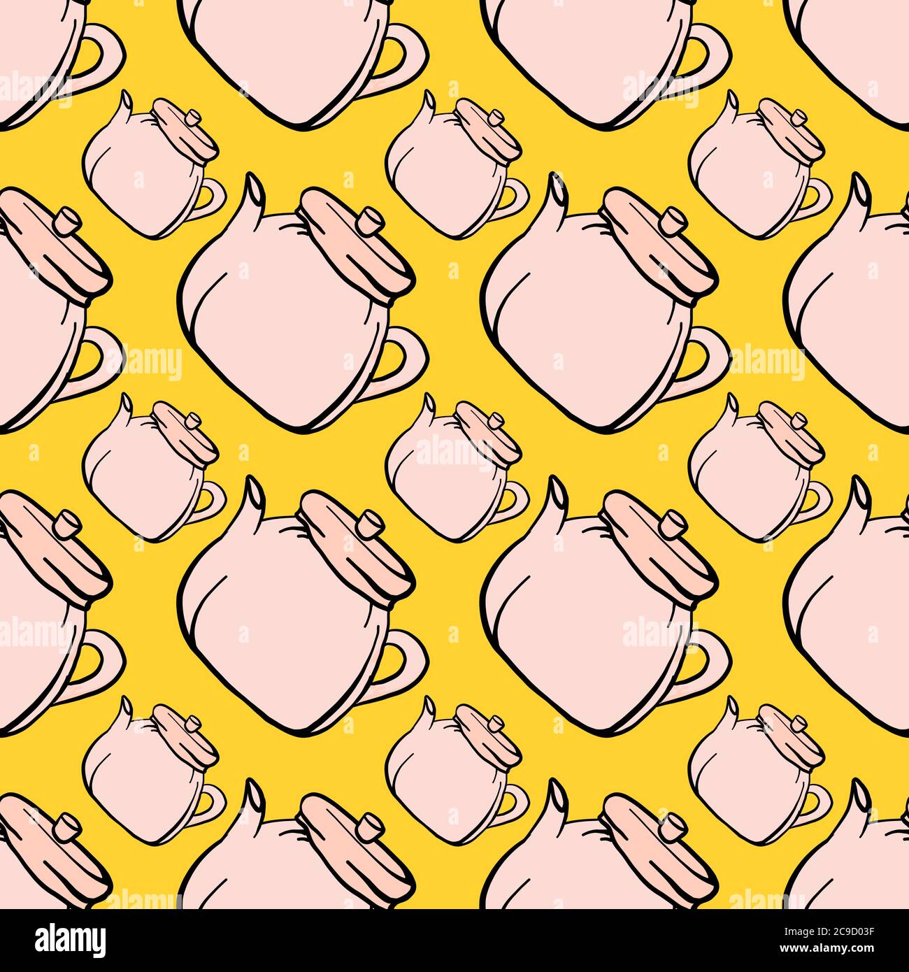 Coffee pot ,seamless pattern on yellow  background. Stock Vector