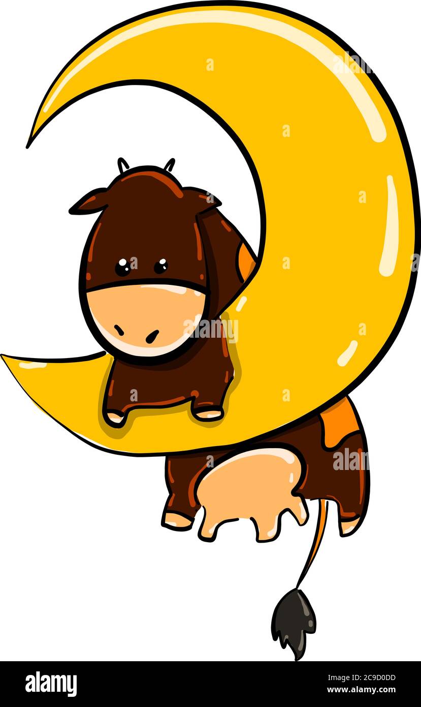 Cow on the moon, illustration, vector on white background Stock Vector ...