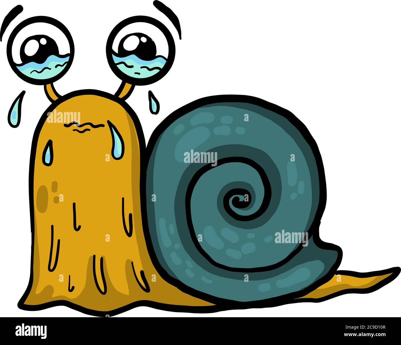 Yellow snail crying, illustration, vector on white background Stock Vector
