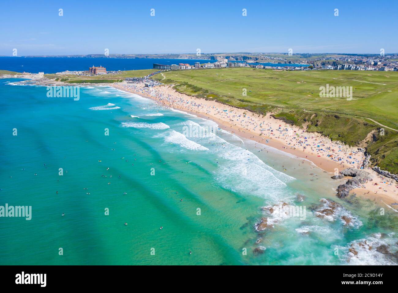 Aerial photography of Fistral Beach, Newquay, Cornwall, England Stock Photo