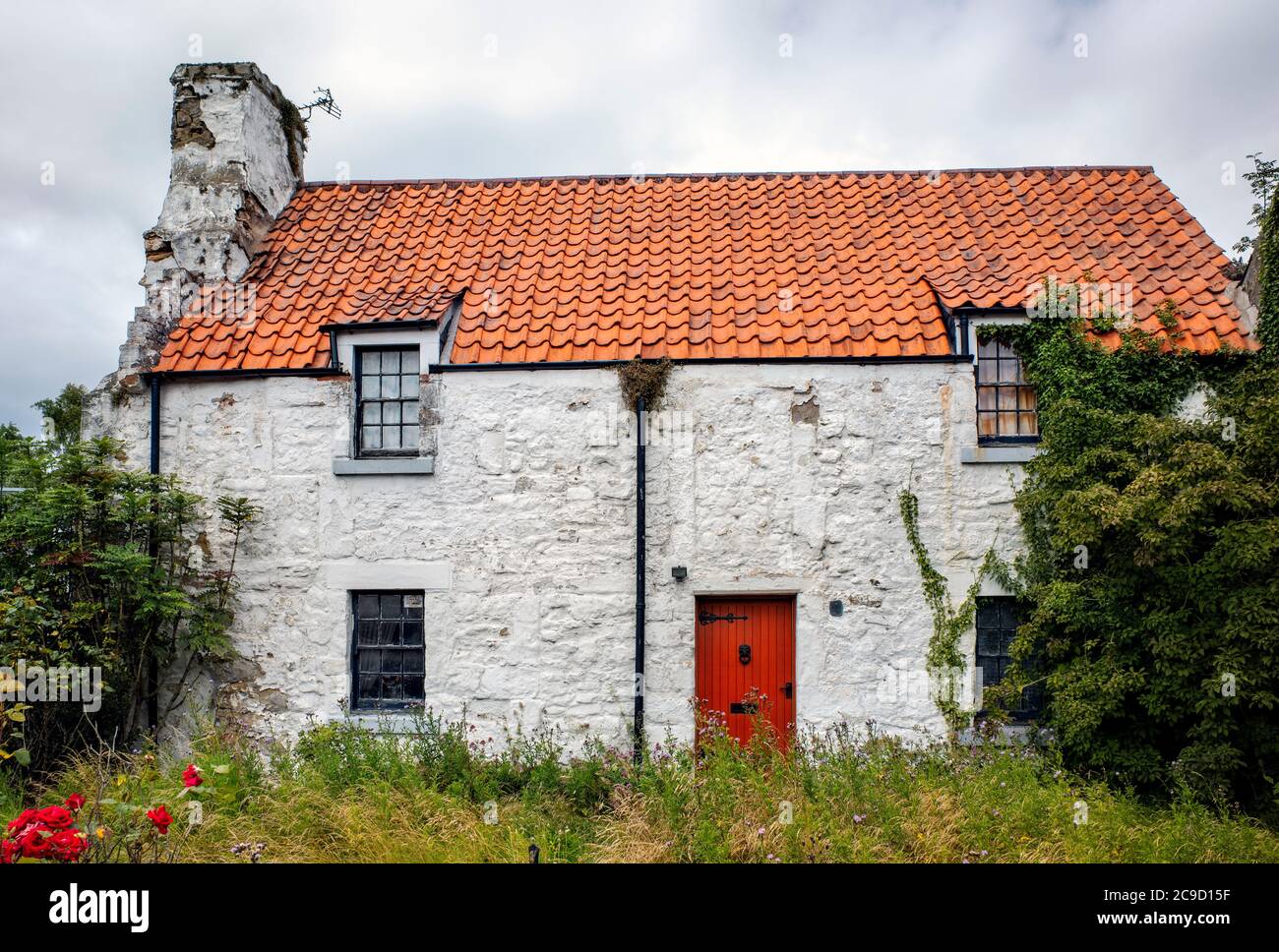 Cottage with overgrown garden in the village of Aberlady, East Lothian, Scotland, UK. Stock Photo