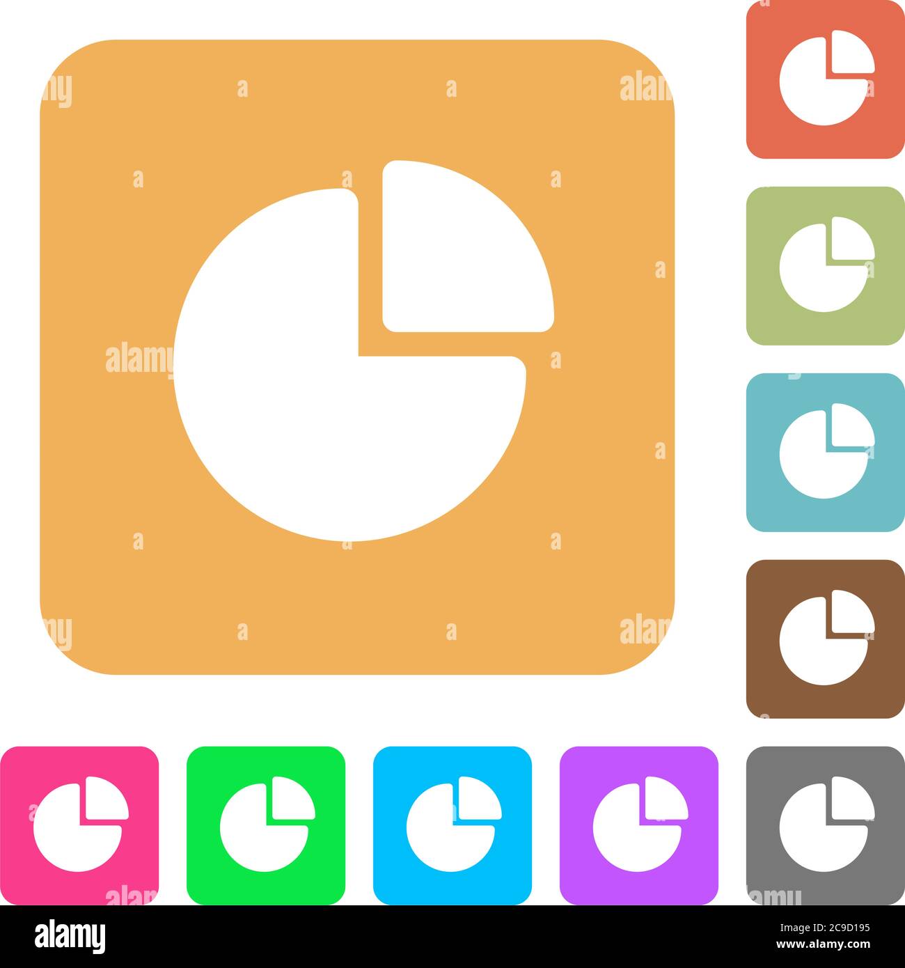 Pie chart flat icons on rounded square vivid color backgrounds. Stock Vector