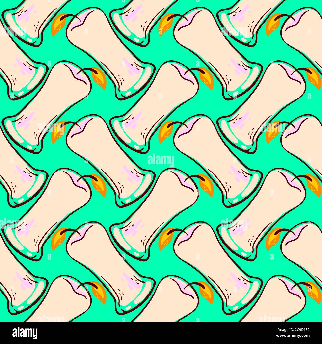 Burning candle ,seamless pattern on green background. Stock Vector