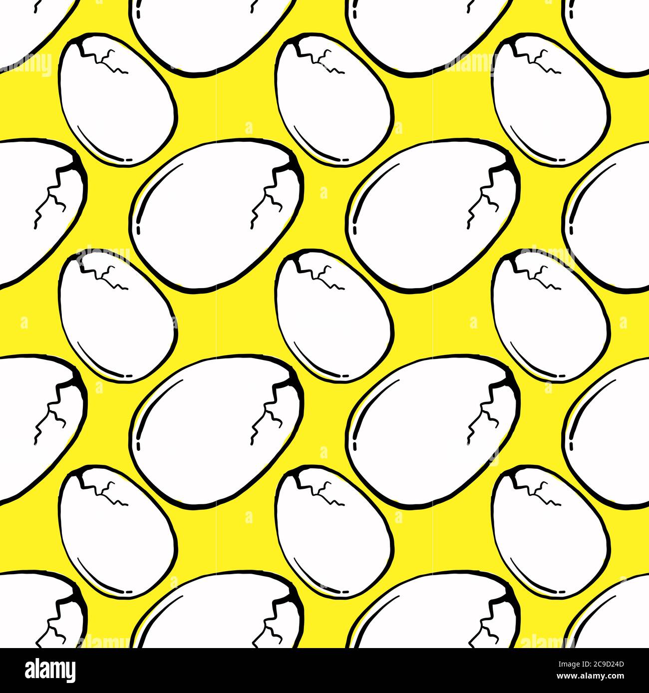 Cracked egg ,seamless pattern on yellow background. Stock Vector