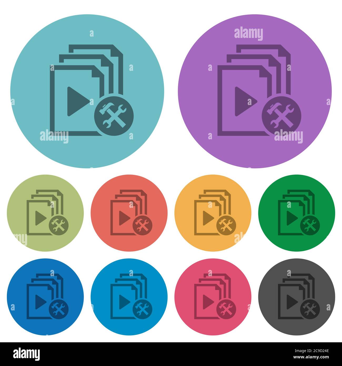 Playlist tools darker flat icons on color round background Stock Vector