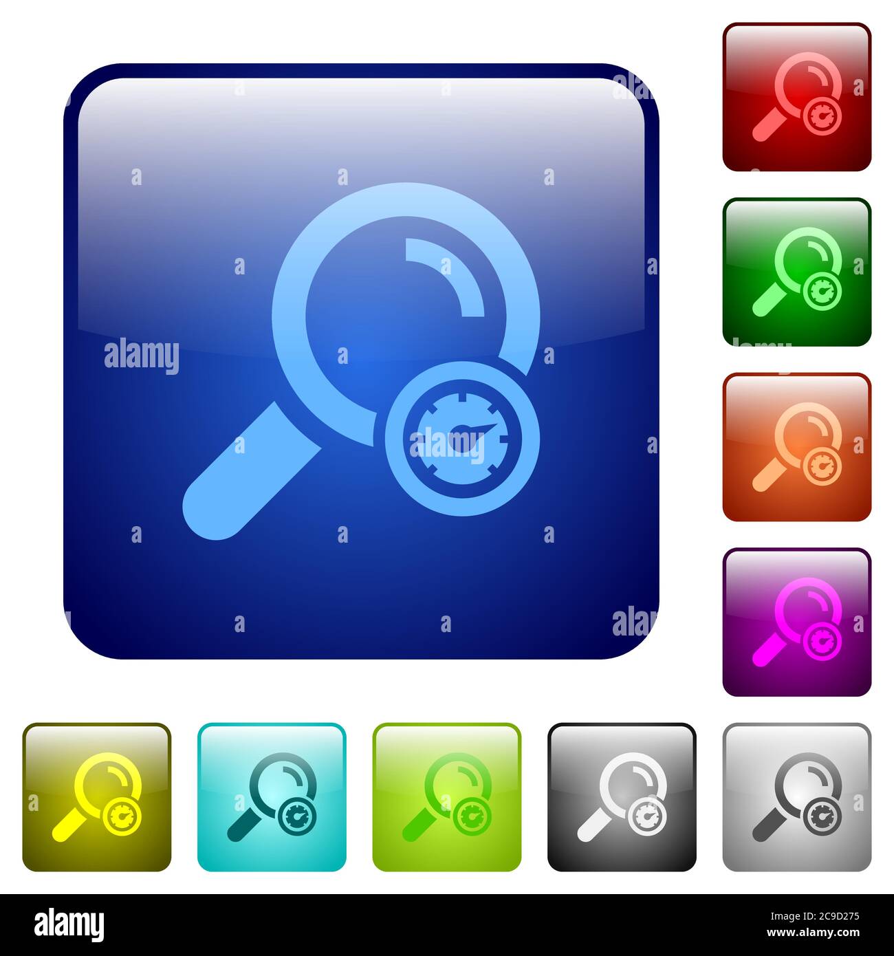 Search engine optimization icons in rounded square color glossy button set Stock Vector