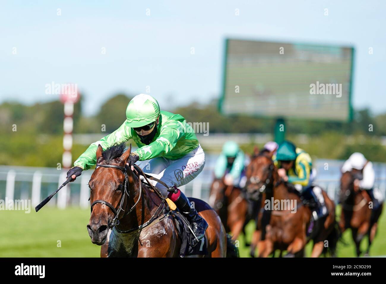 Aclam Express ridden by Oisin Murphy wins The Tatler Nursery during day three of the Goodwood Festival at Goodwood Racecourse, Chichester. Stock Photo