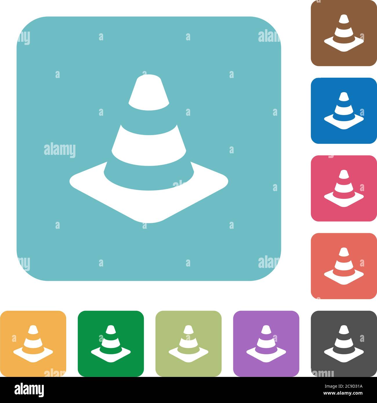 Traffic cone white flat icons on color rounded square backgrounds Stock ...