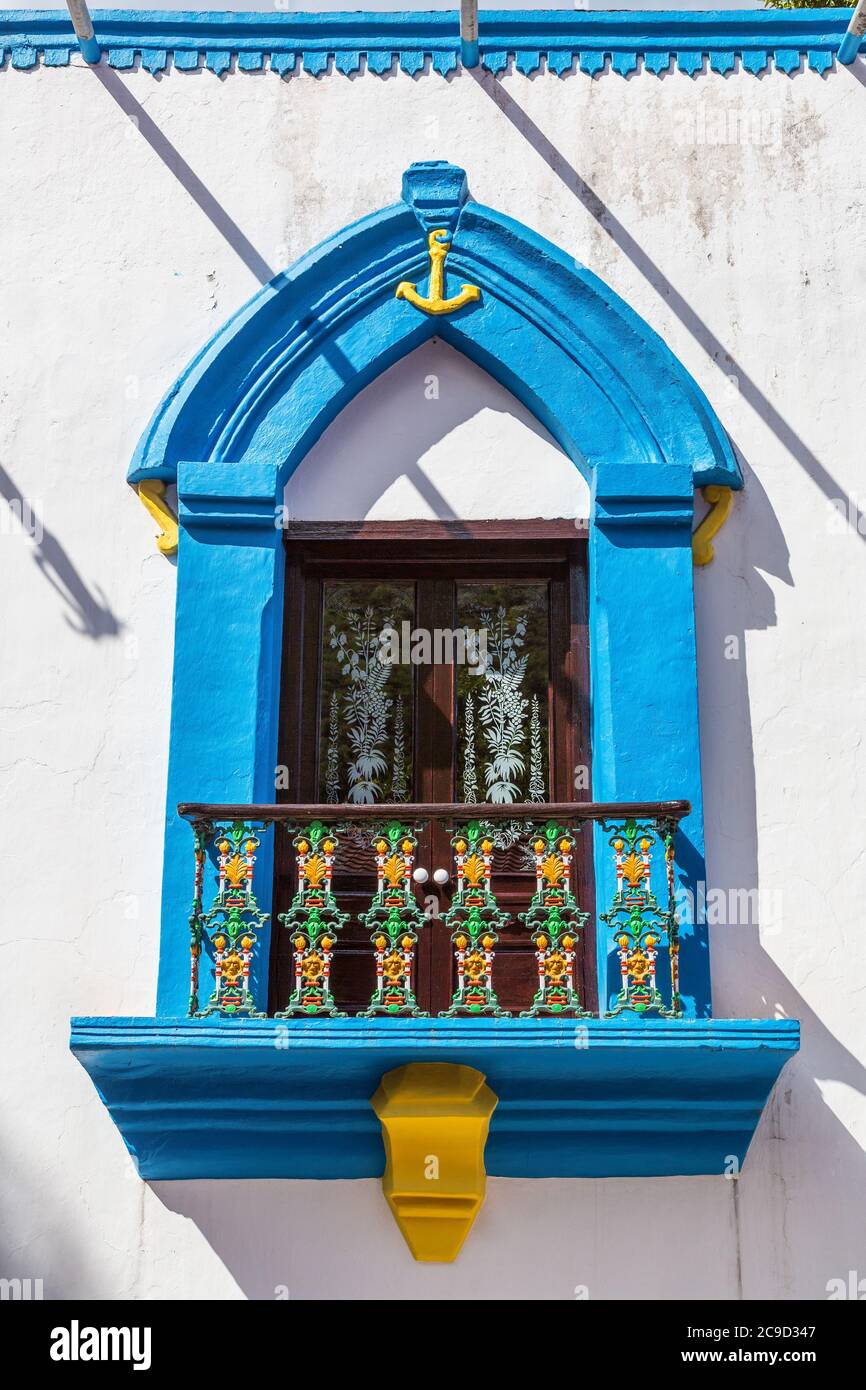 Batopilas, Chihuahua, Mexico. Windows in 19th-century Spanish Style. Stock Photo