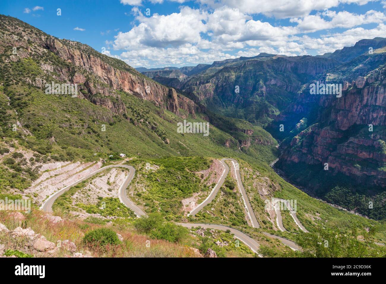 Road Descending into Batopilas Canyon,  Chihuahua State, Mexico.  Part of the Copper Canyon Complex. Stock Photo