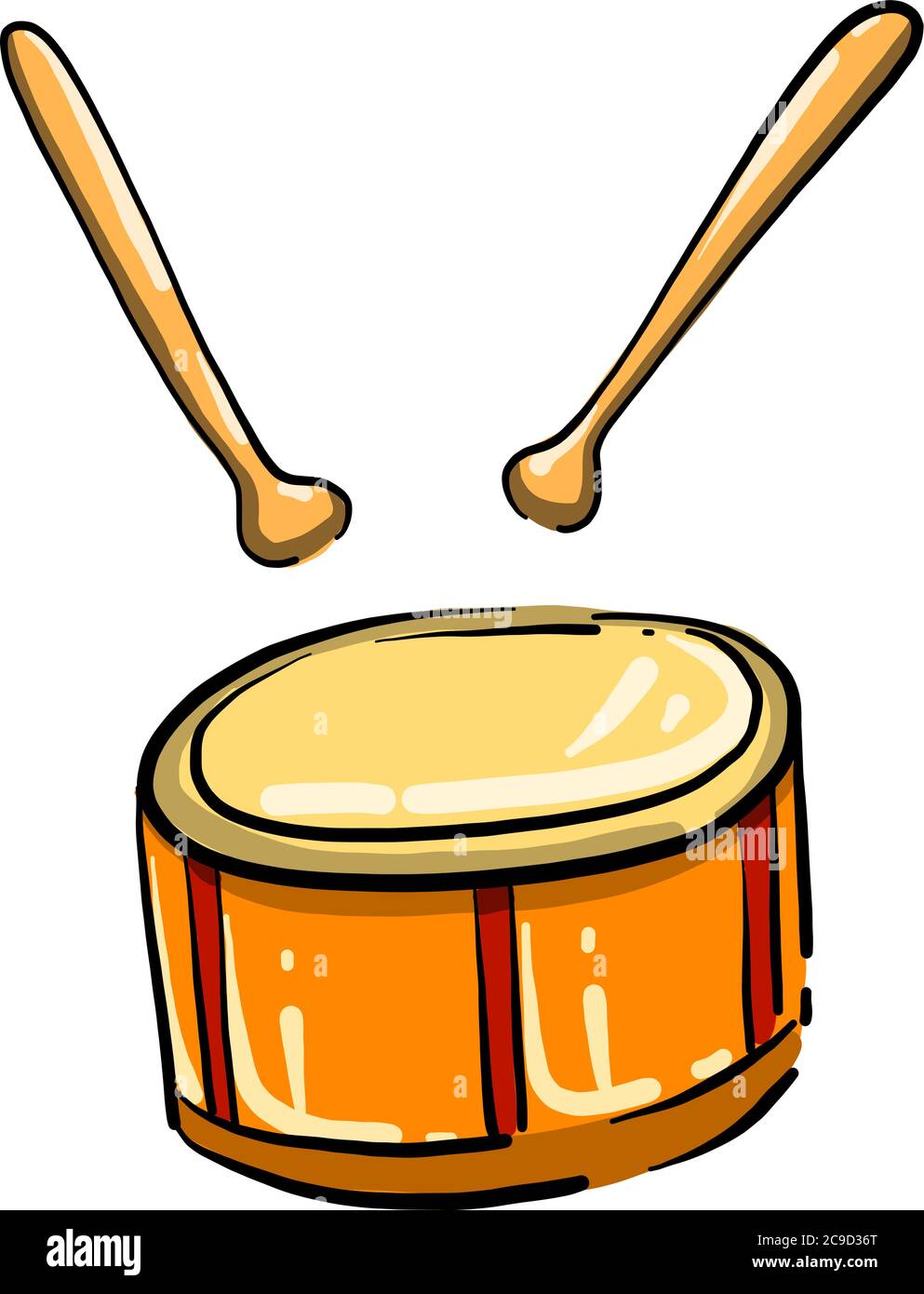 Drum with sticks, illustration, vector on white background Stock Vector ...