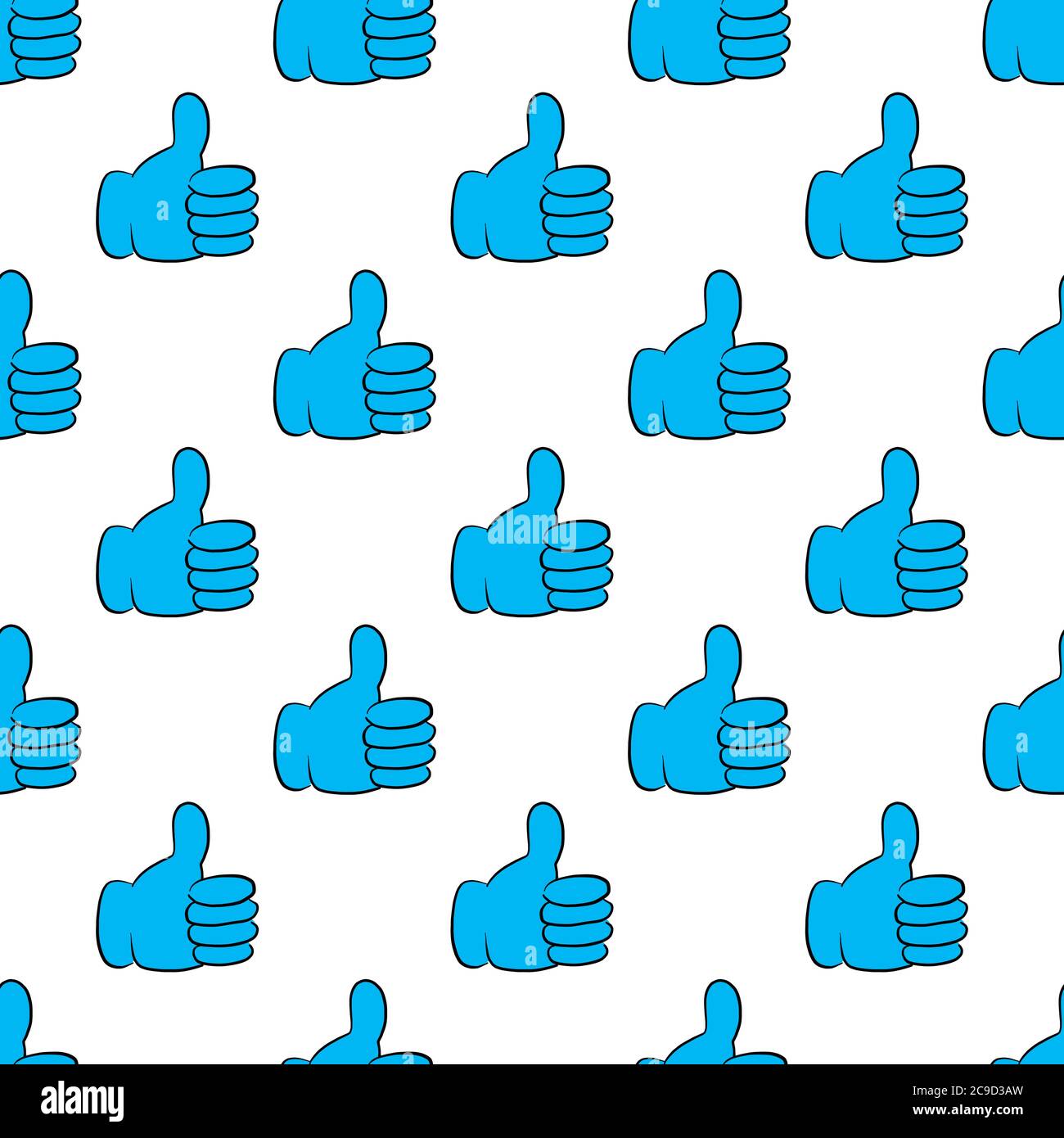 Blue thumbs up ,seamless pattern on white background. Stock Vector