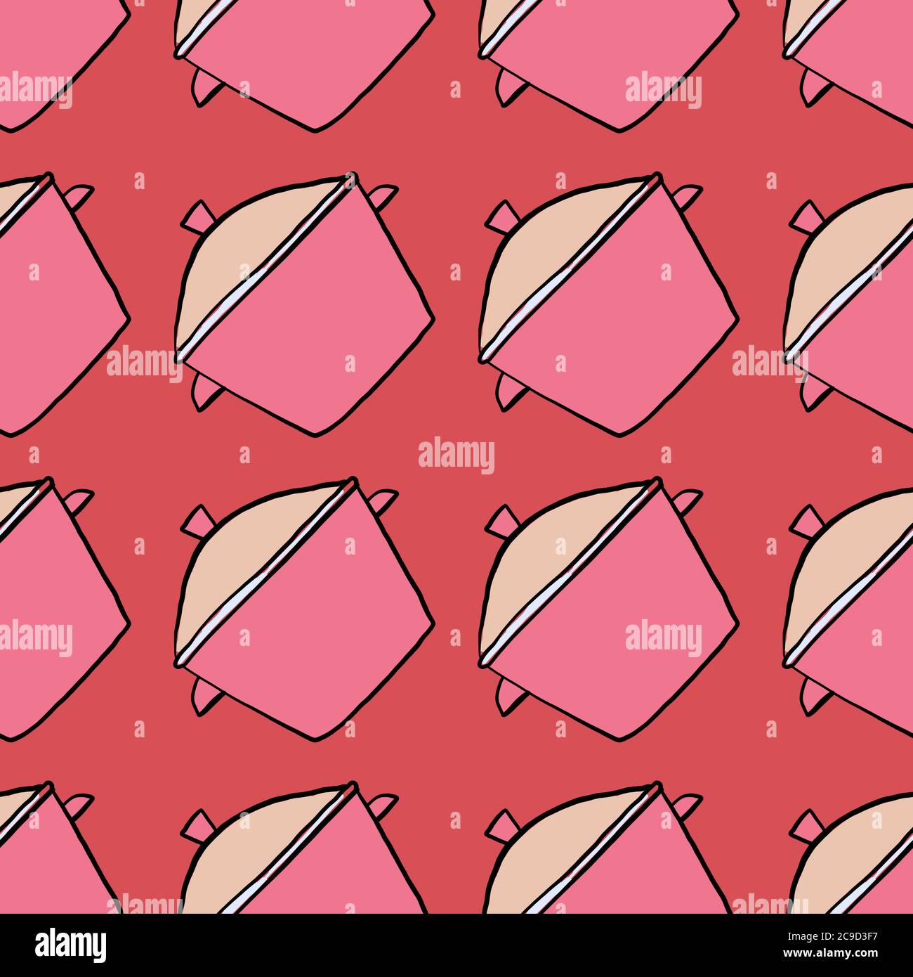 Pink saucepan  ,seamless pattern on red background. Stock Vector