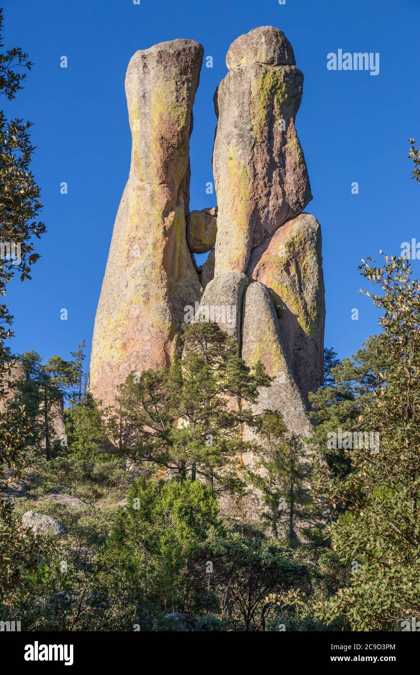 Rock Formations in Valley of the Monks, near Creel, Chihuahua State, Mexico. Stock Photo