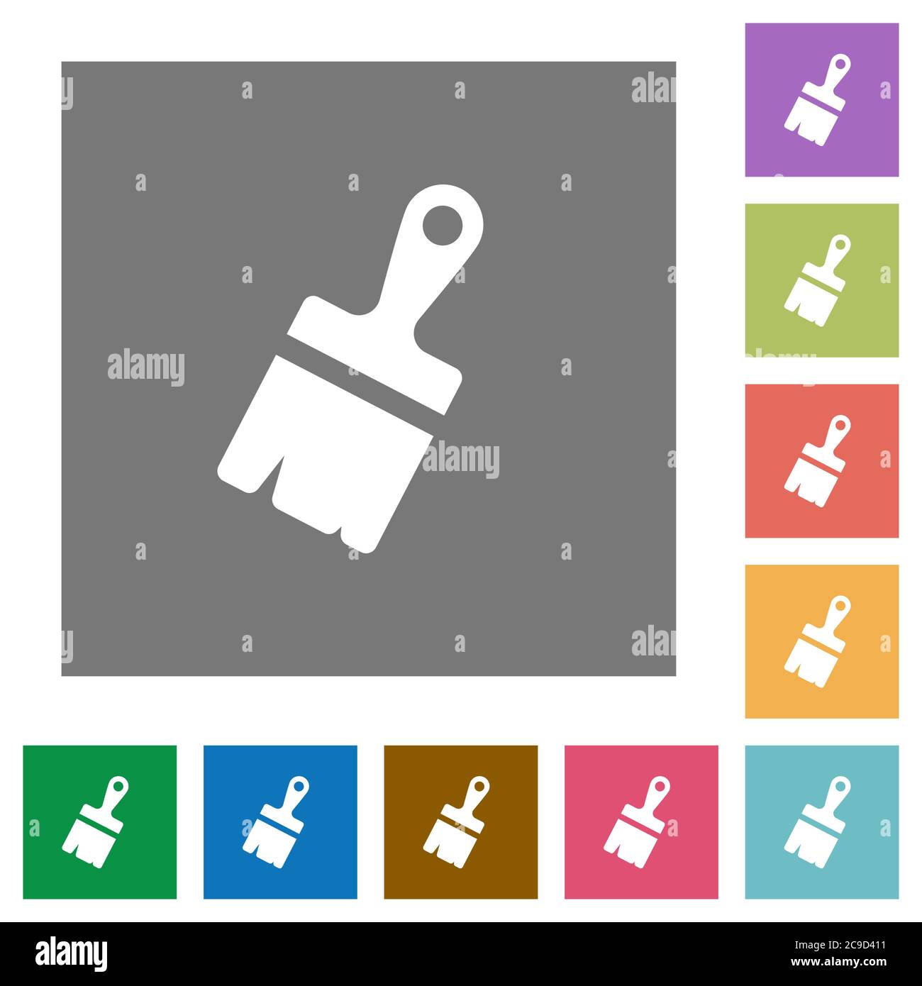 Paste with brush flat icons on simple color square backgrounds Stock Vector