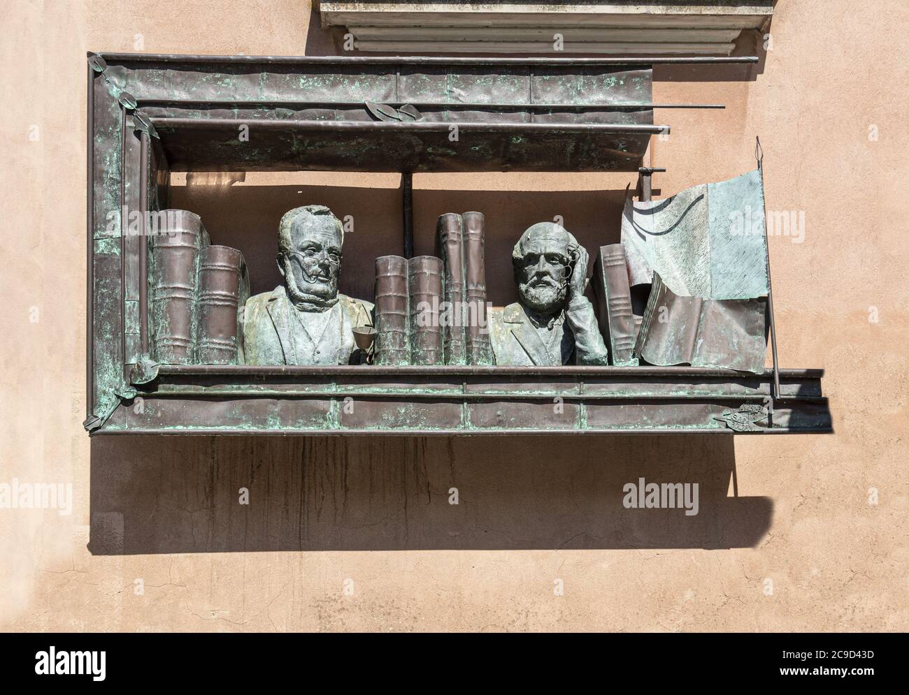 Ravenna, Italy.  July 28, 2020.  view of the monument to Camillo Benso count of Cavour and Giuseppe Mazzini Italian patriots Stock Photo