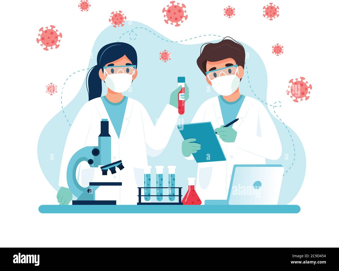 Vaccine Research Scientists Conducting Experiments In Lab Vector Illustration In Flat Style 4429